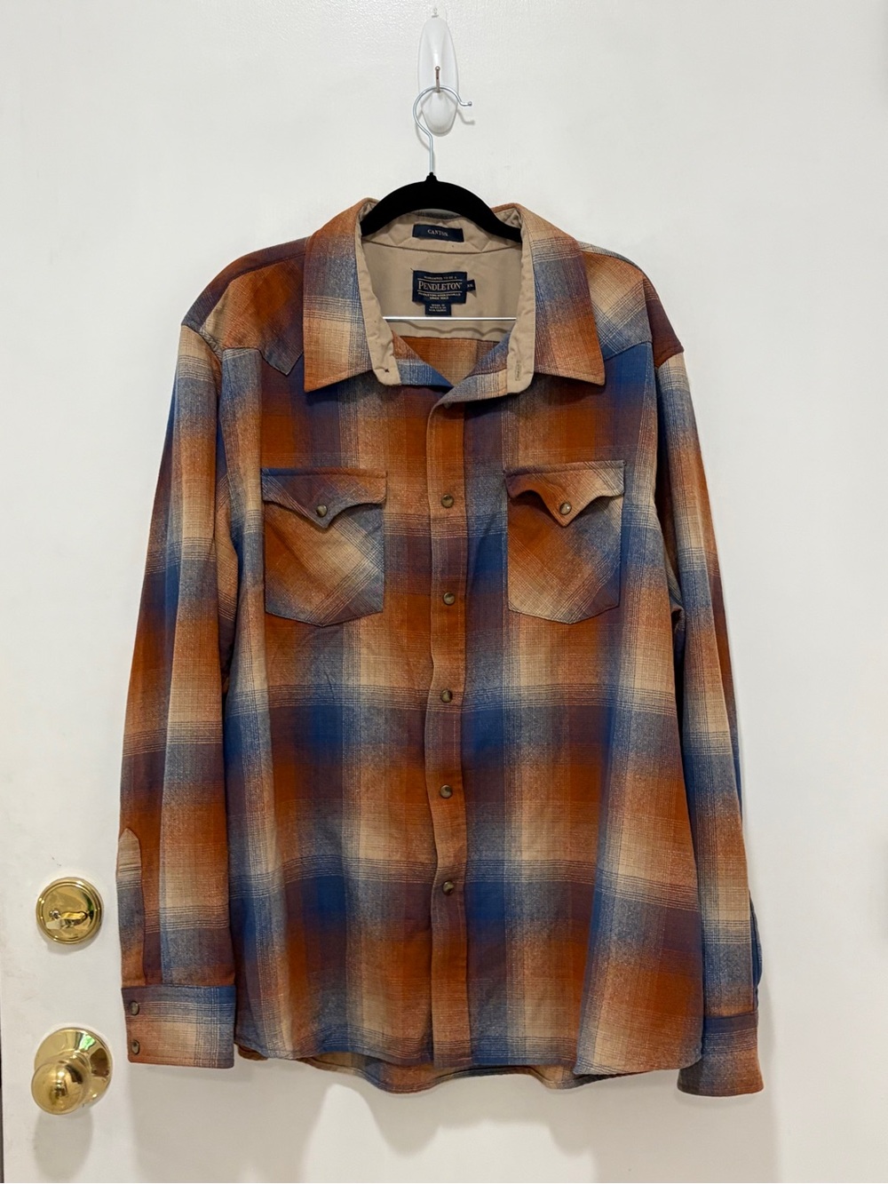 Pendleton Men’s 100% Virgin Wool Brown & Blue Plaid Flannel Shirt